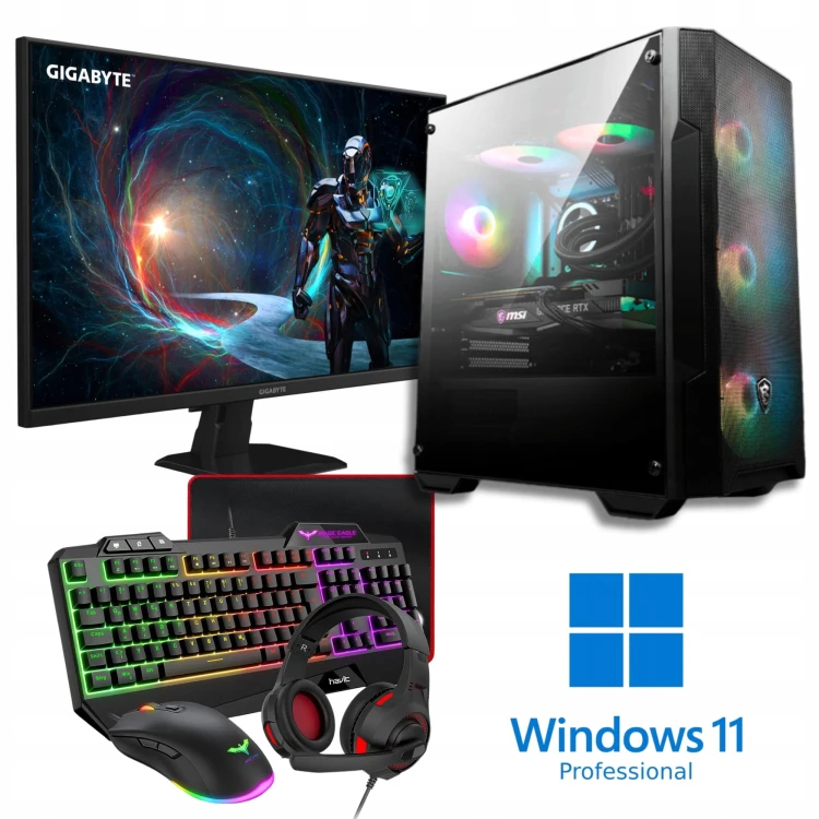 Komputer gamingowy KOMFIG Ryzen 5 RTX 5060 Ti 16 GB DDR4 1 TB M.2 z monitorem