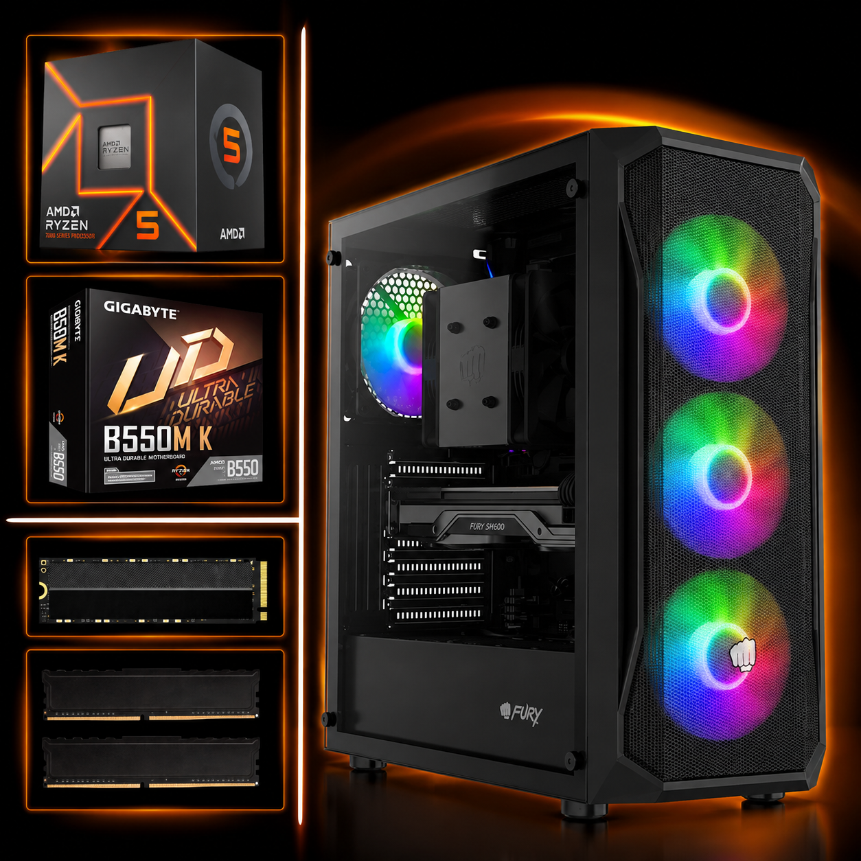 Pamięć DDR4, SSD 500GB i obudowa Fury SHOBO SH4F RGB Black